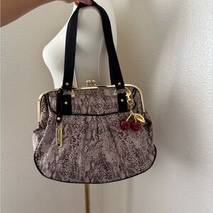 RARE LeSportsac Vintage Kiss lock Gamaguchi Python Design 2way Boston Bag Purse